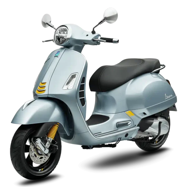 Vespa GTS 300 Super Tech Grigio Delicato LH angle 2022