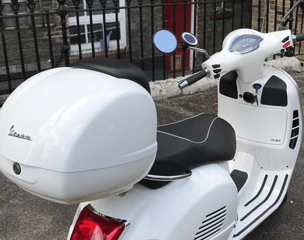 Vespa GTS Super Top Box/Rear Folding Rack Installed at Scooteria.