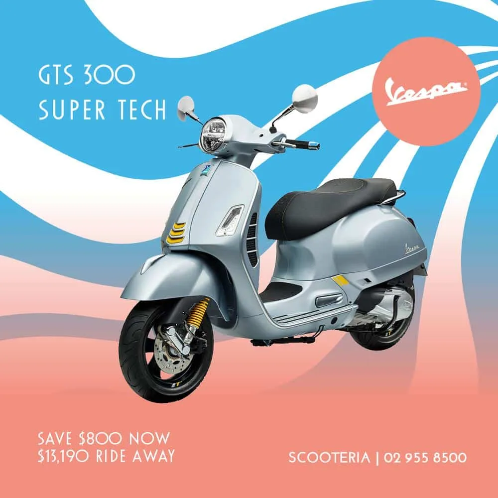Vespa GTS 300 Super Tech HPE Save $1,200 Scooteria Sydney