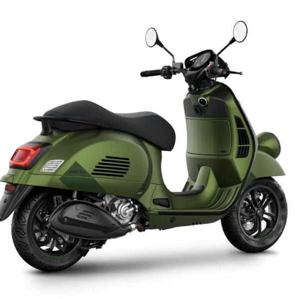 Vespa 2026 GTV 300 Verde Ribelle Green Right Rear Angle